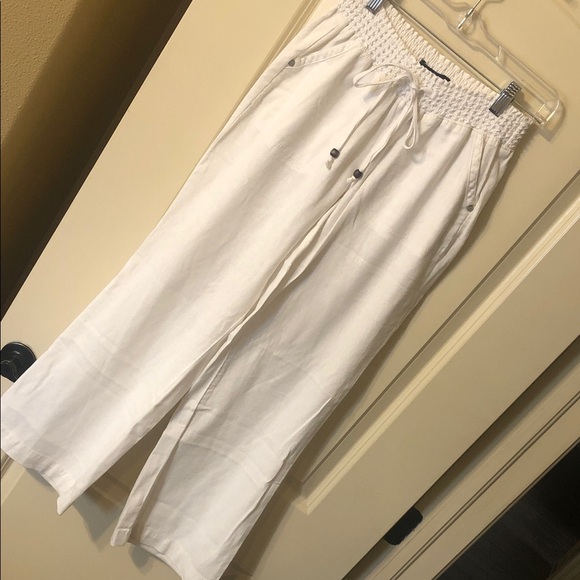 Beau Dawson Pants - White Woman’s Elastic Waist Linen Blend Pants